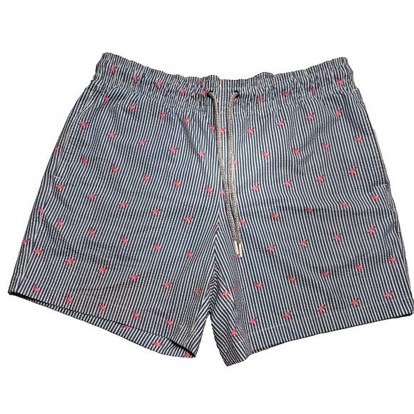 RAINFOREST Other - Rainforest Men's L Swim Trunks Bering Sea Navy Stripe Pink Flamingo 4Way Stretch